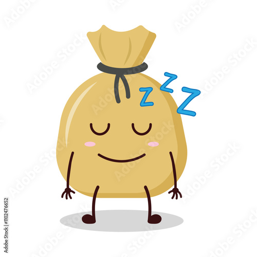 cute sleep expression of money bag cartoon character