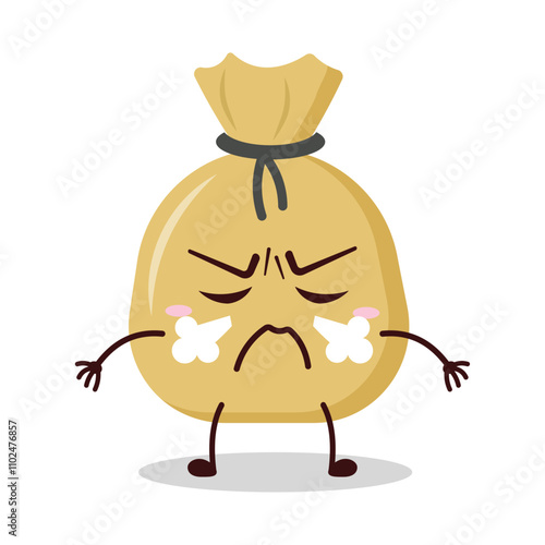 cute furious expression of money bag cartoon character
