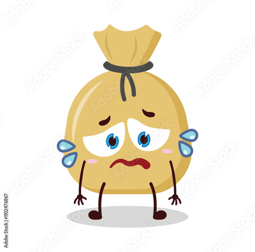 cute depressed expression of money bag cartoon character