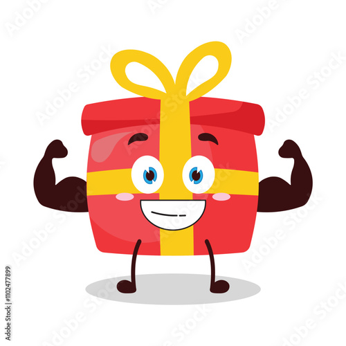 cute muscular healthy athlete expression of red gift box cartoon character