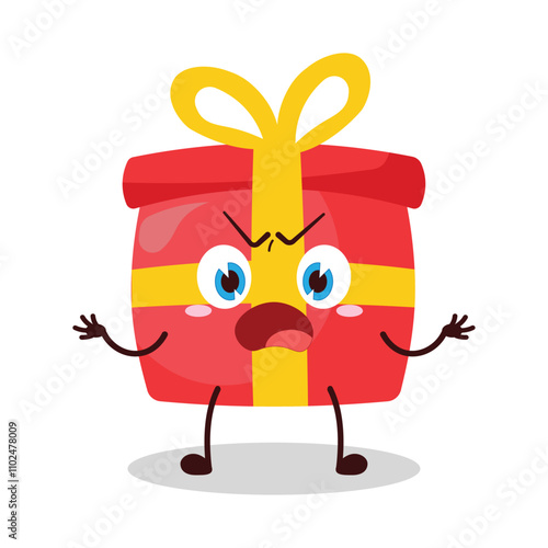cute why expression of red gift box cartoon character