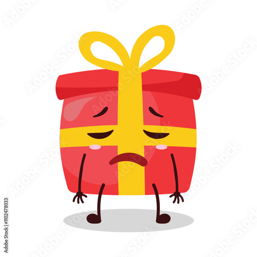 cute tired expression of red gift box cartoon character