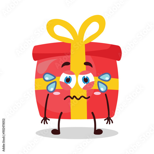 cute upset expression of red gift box cartoon character