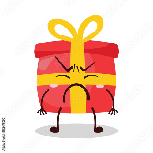 cute annoyed expression of red gift box cartoon character