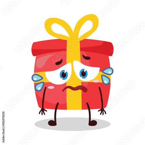 cute depressed expression of red gift box cartoon character
