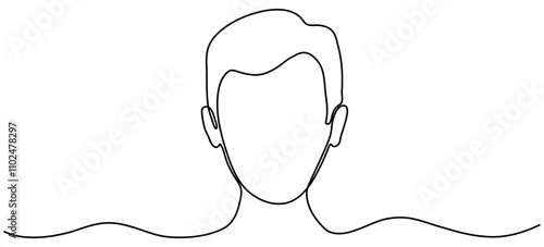 Man head continuous line drawing. Male face linear empty frame. Vector illustration isolated on white.