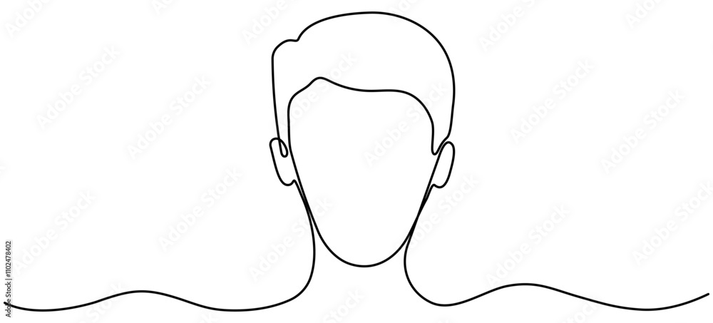 Man head continuous line drawing. Male face linear empty frame. Vector illustration isolated on white. Man head continuous line drawing. Male face linear empty frame. Vector illustration isolated on white.