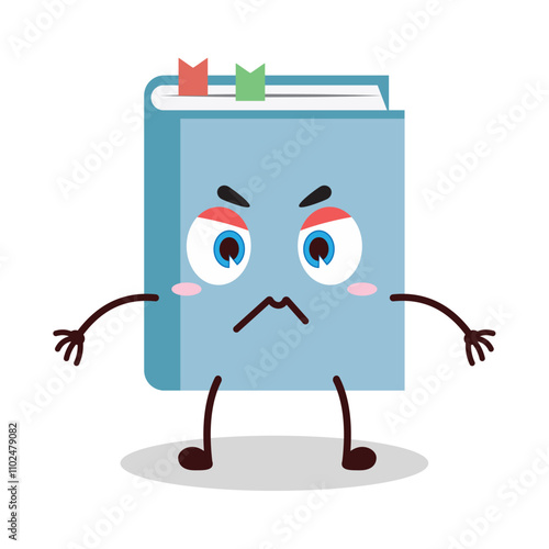 cute irritated expression of blue book cartoon character