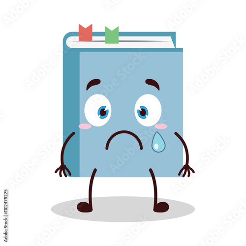 cute nervous expression of blue book cartoon character