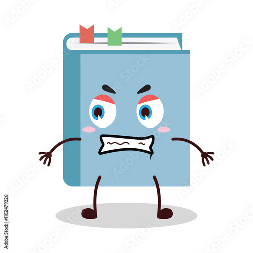 cute angry expression of blue book cartoon character