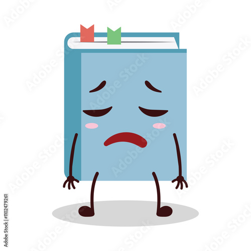 cute tired expression of blue book cartoon character