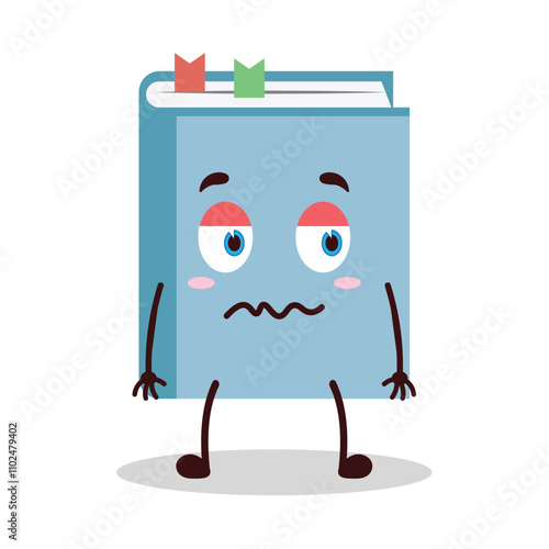 cute grumpy expression of blue book cartoon character