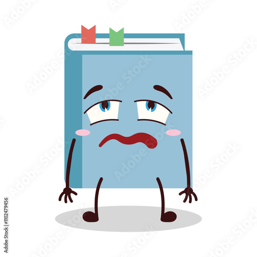 cute bored expression of blue book cartoon character