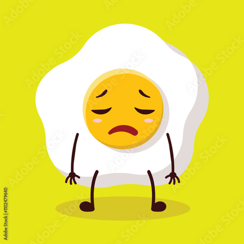 cute tired expression of fried egg cartoon character
