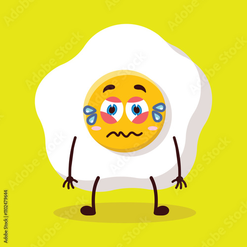 cute upset expression of fried egg cartoon character