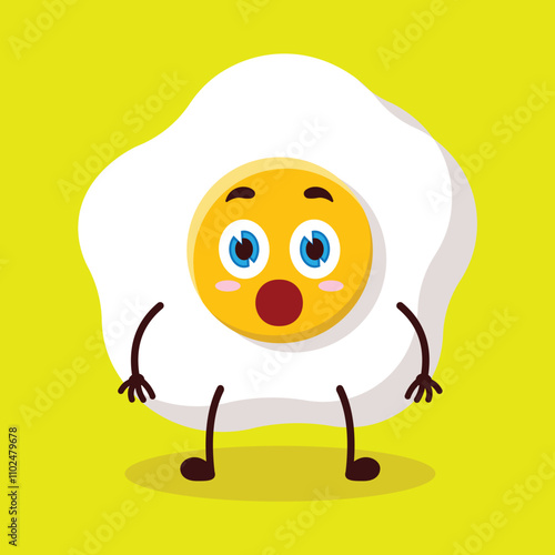 cute shocked expression of fried egg cartoon character