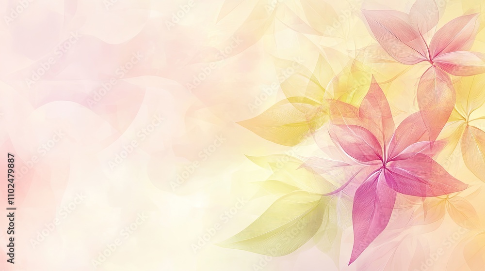 Soft pastel floral background with blurred, translucent flowers and leaves. Soft pastel floral background with blurred, translucent flowers and leaves.