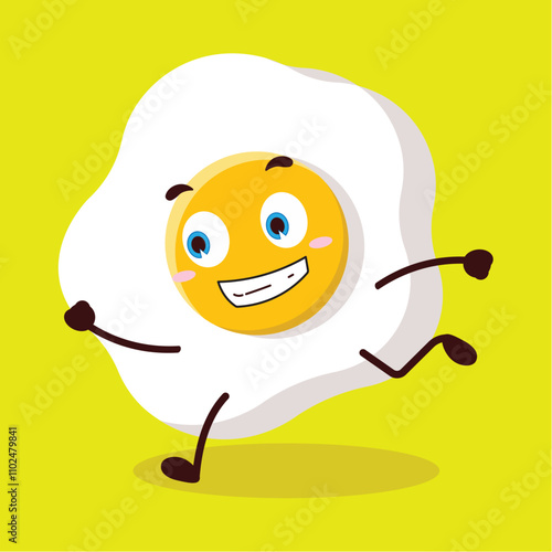cute rush running expression of fried egg cartoon character