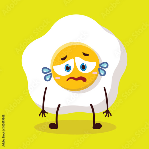 cute depressed expression of fried egg cartoon character