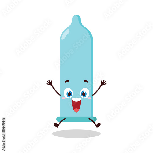 cute celebration jump expression of condom cartoon character