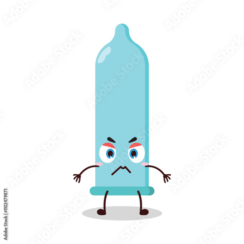 cute irritated expression of condom cartoon character