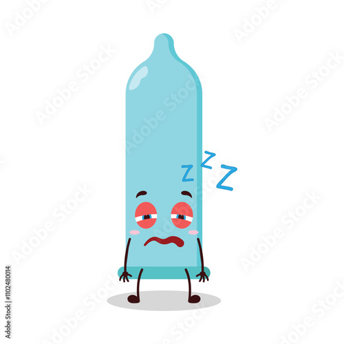 cute sleepy expression of condom cartoon character