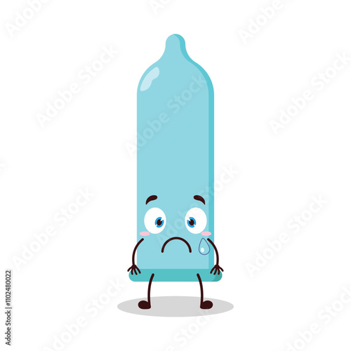 cute nervous expression of condom cartoon character