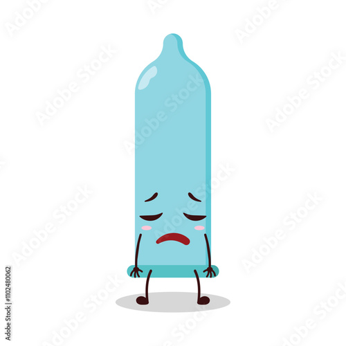cute tired expression of condom cartoon character