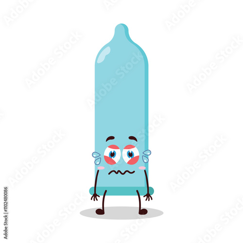 cute upset expression of condom cartoon character