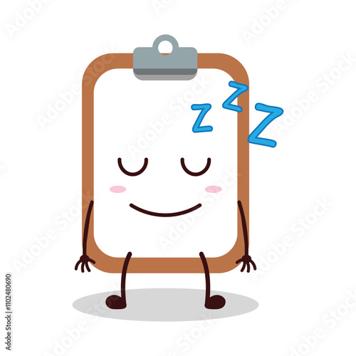 cute sleep expression of clipboard cartoon character