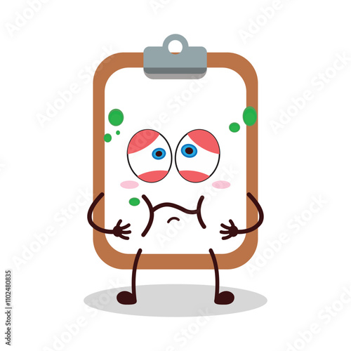 cute sick expression of clipboard cartoon character