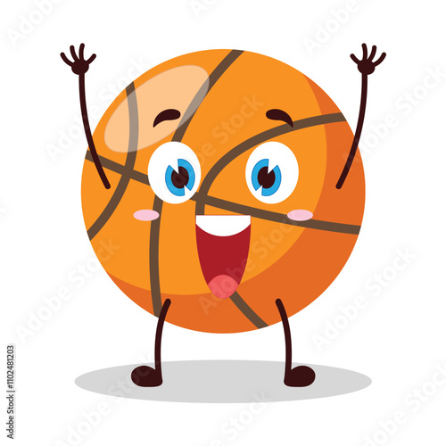 cute rise hand happy expression of basket ball cartoon character