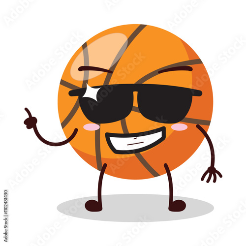 cute cool expression of basket ball cartoon character wear sunglasses 