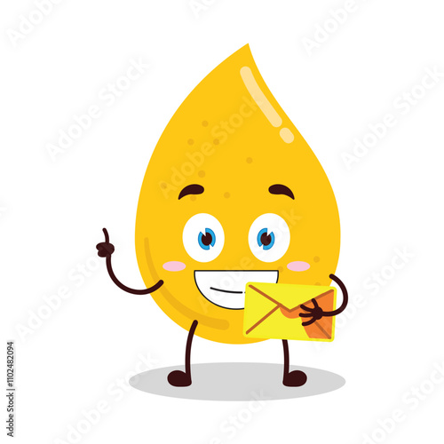 cute happy expression of gold drop cartoon character bring envelope letter