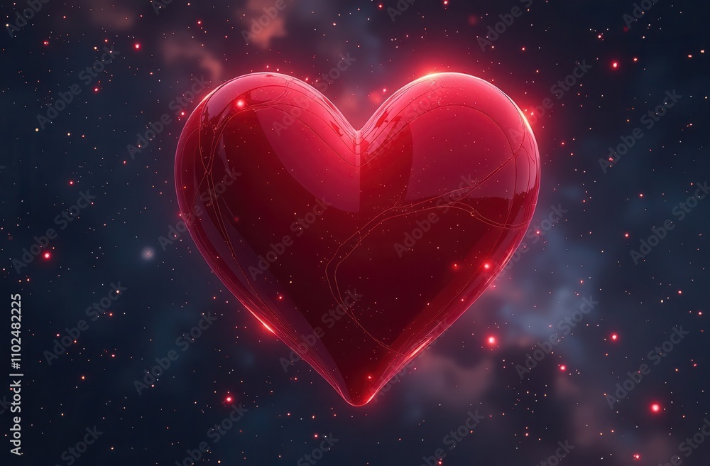 red heart covered with drops against the background of the starry sky red heart covered with drops against the background of the starry sky