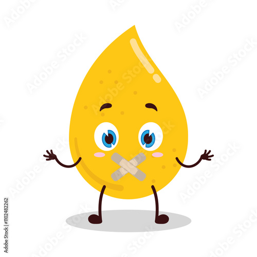 cute shut up expression of gold drop cartoon character mouth closed with plaster