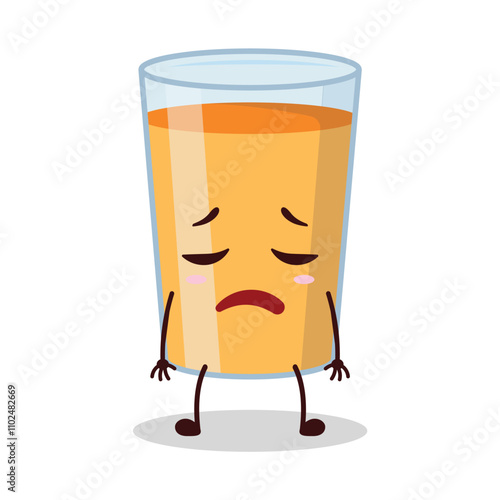 cute tired expression of orange juice cartoon character