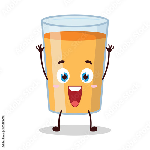 cute rise hand happy expression of orange juice cartoon character