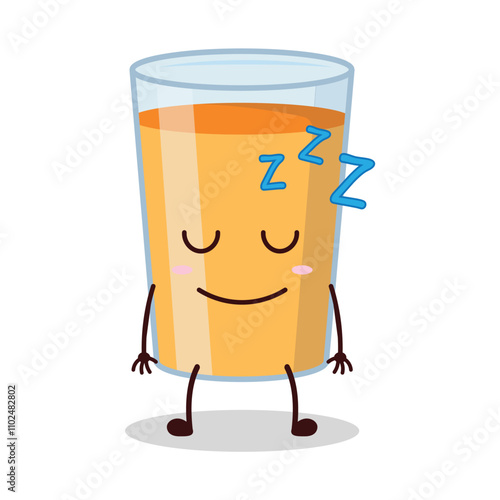 cute sleep expression of orange juice cartoon character
