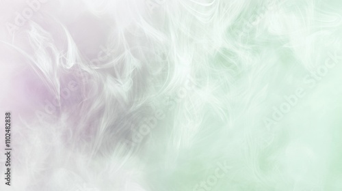 Ethereal wisps of smoke swirling gently in shades of pale lavender, mint green, and silver, creating a dreamy, abstract background with soft, flowing textures and mystical allure.