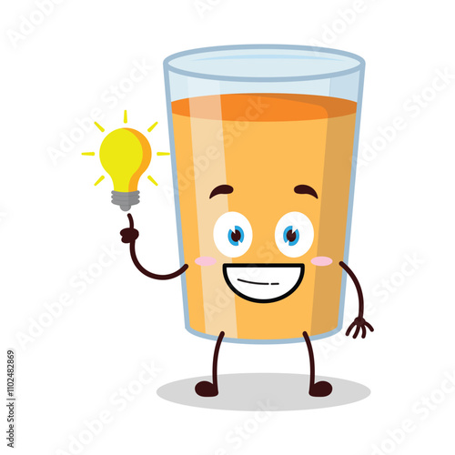 cute creative expression of orange juice cartoon character with shiny lamp