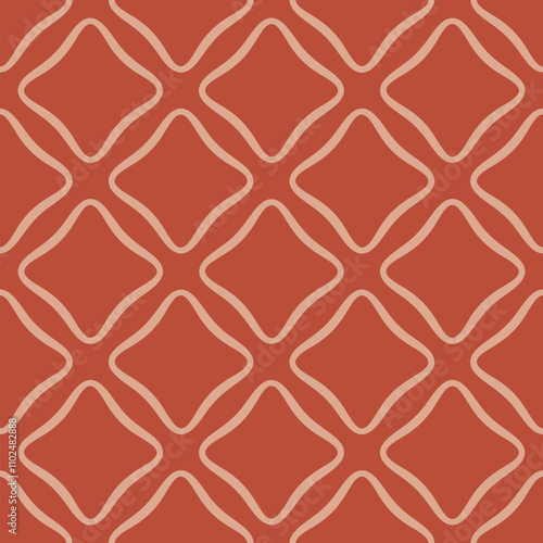 Simple geometric vector seamless pattern. Minimal texture with curved lines, rounded shapes, repeat tiles. Elegant red and beige vintage background. Abstract geo design for decor, textile, pillow
