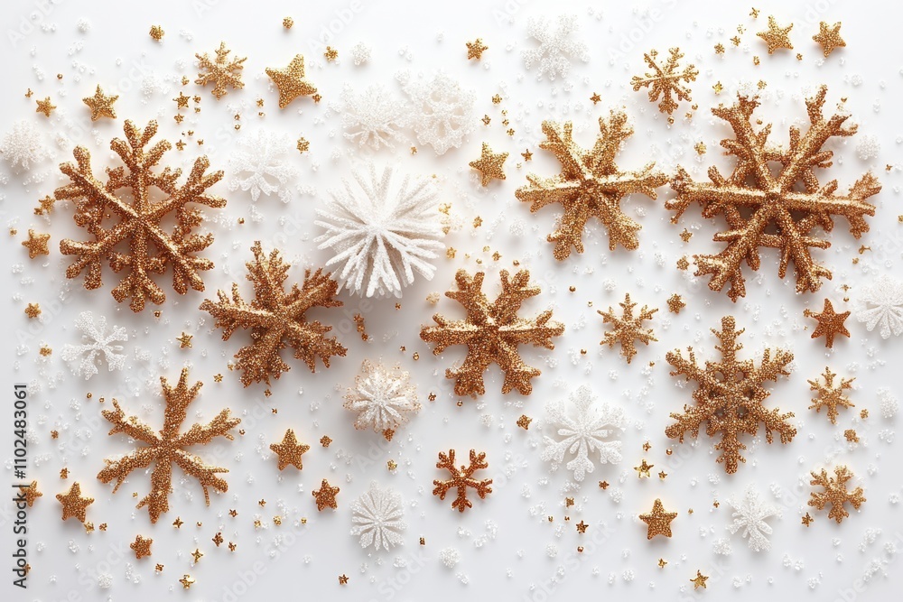 A white background with golden snowflakes and stars along the edges, creating an elegant winter-themed design for text or graphics. A white background with golden snowflakes and stars along the edges, creating an elegant winter-themed design for text or graphics.