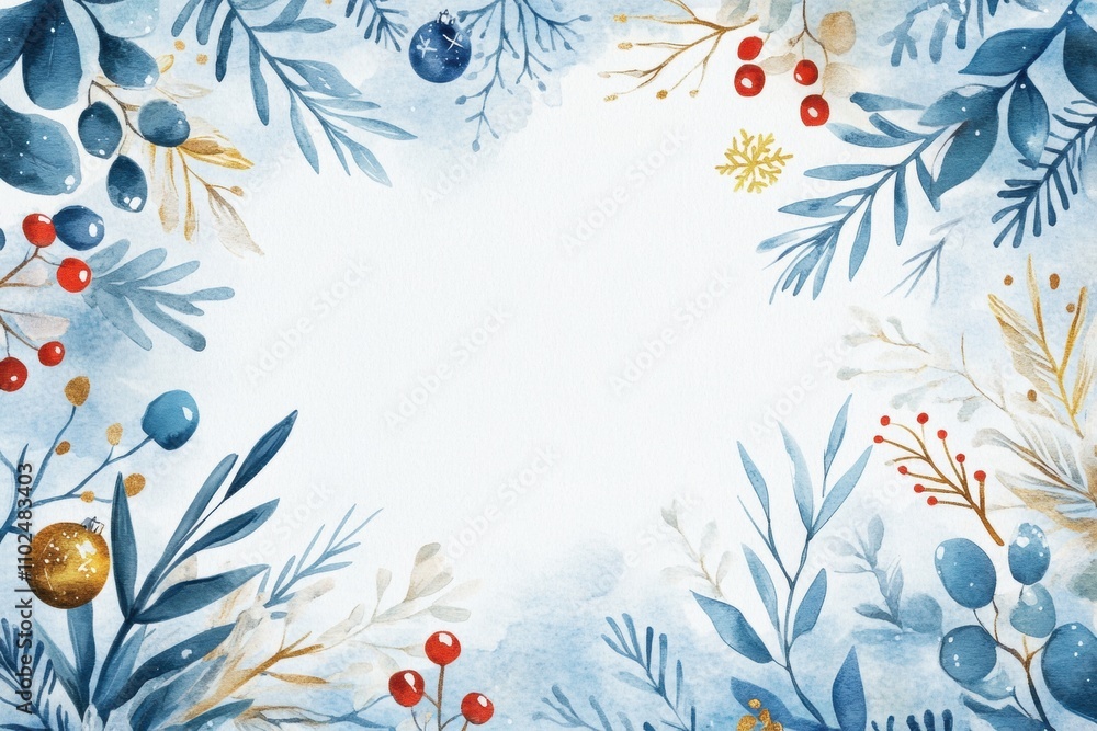 An ink painting style poster featuring winter elements such as snowflakes and leaves framing the edges. An ink painting style poster featuring winter elements such as snowflakes and leaves framing the edges.