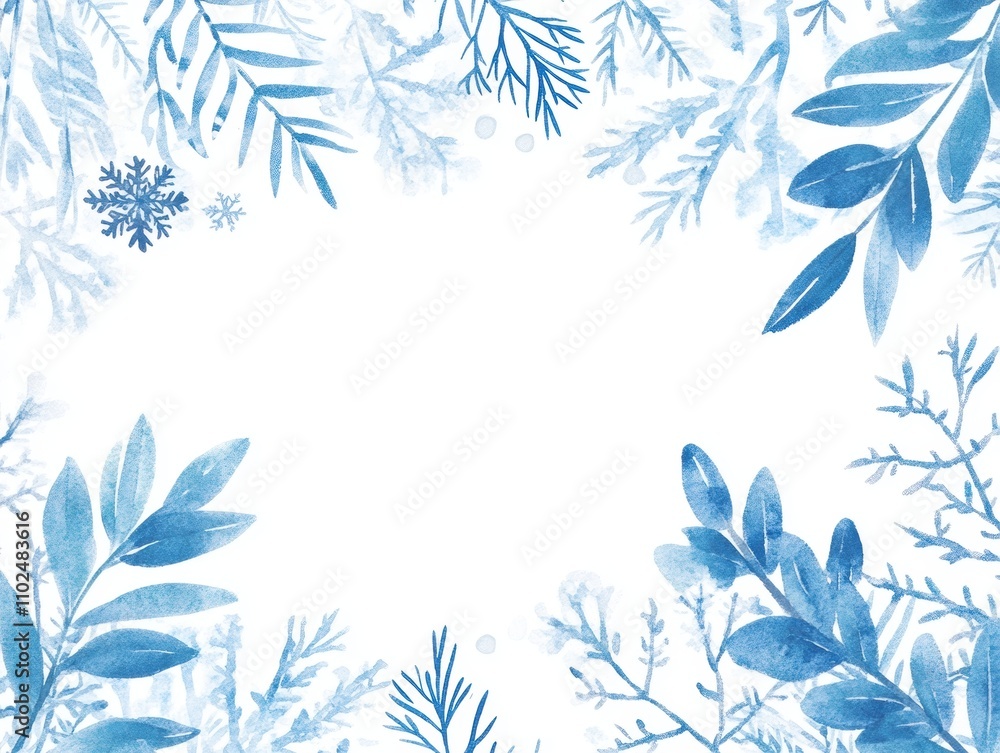 An ink painting style poster featuring winter elements such as snowflakes and leaves framing the edges. An ink painting style poster featuring winter elements such as snowflakes and leaves framing the edges.