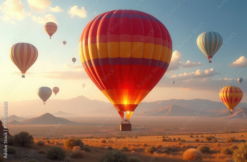 Obraz premium Hot air balloons flying over the desert