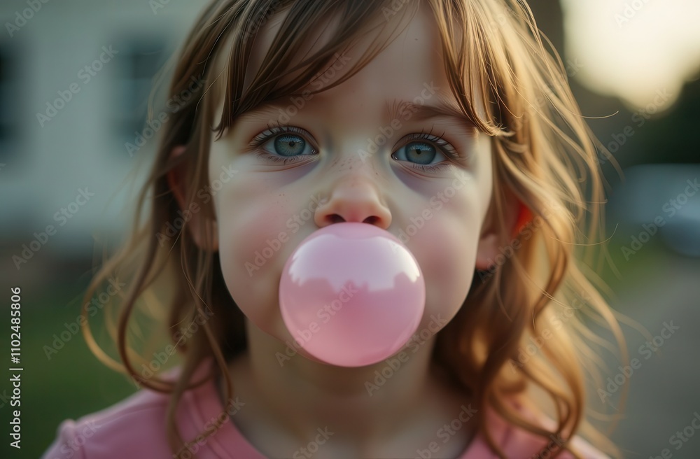 Portrait of a girl with chewing gum on the street