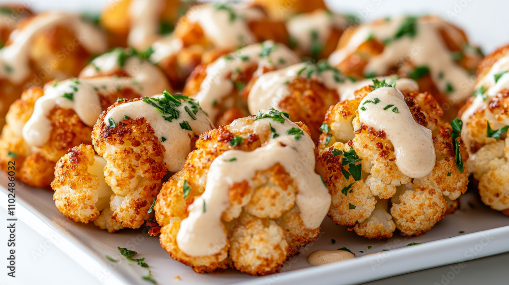 Roasted cauliflower with creamy sauce and herbs Roasted cauliflower with creamy sauce and herbs