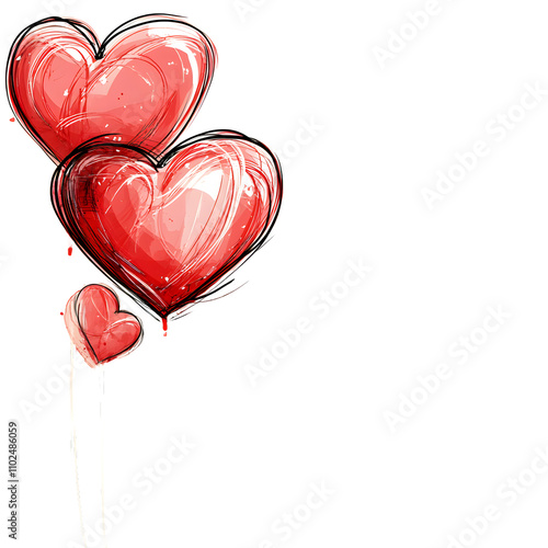 Glossy red heart-shaped balloon bundle with artistic highlights isolated on a white background png