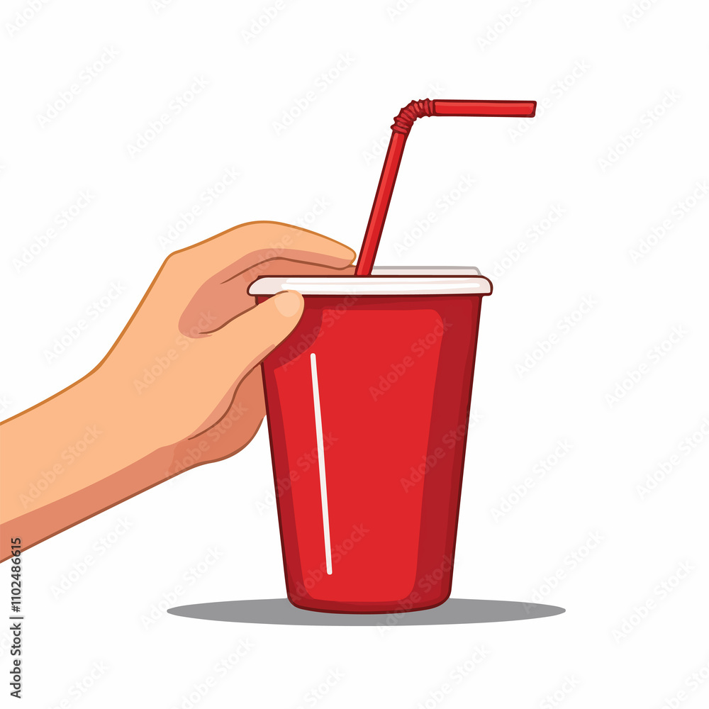 Hand grabbing soda cup with straw vector illustration